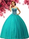 Leisure Girl's 15 Quinceanera Gown Turquoise Tulle Sequin Lining Inside