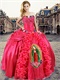 Coral Quinceanera Ball Gown Front Skirt With Blessed Virgin Mary Embroidery