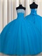 From Bust To Waist Full Polyester Boning Deep Sky Blue Quinceanera Gown With Crinoline