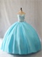 Full Clear Crystals Blouse Aqua Plain Layers Tulle Very Puffy Adult Ceremony Ball Gown