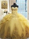 Luxurious Gold Ruffles Open Flat Quinceanera Ball Gown Ancient Royal Household