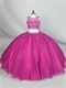 Style Of 2019 Two Pieces Beaded Bodice Fuchsia Fluffy Tulle Quinceanera Gowns Hot Sell