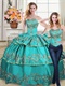 Detachable Blouse/Layers Skirt Two Pieces Turquoise Quinceanera Gowns Gold Embroidery