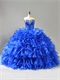 Sweetheart Paillette Bodice Layers Curly Ruffles Royal Blue Military Ball Gown Cheap