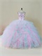 Sheer Scoop Crystals Bodice Baby Pink/Ice Blue Mixed Ruffles Quinceanera Dress Gowns