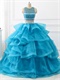 Two Pieces Detached Beadwork Blouse Horsehair Ruffles Train Quince Ball Gown Azure