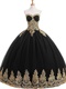 Sweetheart Black Tulle Gold Pineapple Applique Fluffy Military Evening Ball Gown Cheap