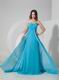 Brush Train Prom Dress Made By Doger Blue Chiffon Fabric