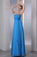 Front Flowers Decorate Dodger Blue Long Bridesmaid Dress