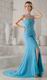 Column Strapless Front Split Skirt Aqua Blue Prom Celebrity Dress