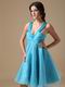Straps V-neck Knee-length Aqua Organza Short Prom Dress