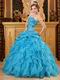 Teal Blue Floor Length Skirt Quinceanera Dress By Designer