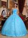 Strapless Pretty Aqua Blue Quinceanera Dress With Appliques