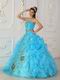 Good Looking High Quality Aqua Puffy Quinceanera Gown