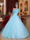 Trimed A-line One Shoulder Light Aquq Blue Prom Ball Gown