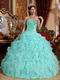 Light Sky Blue Sweetheart Ruffle Skirt Prom Ball Gown