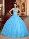Strapless Aqua Blue Quinceanera Themes Dress Under 200 Dollars