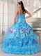 Sky Blue Sweetheart Quinceanera Dress With Printed Bowknot