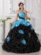 Aqua Taffeta Ruffled Black Skirt Cheap Quinceanera Dress