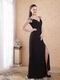 Black V-neck Women In Sexy Prom Party Dress With Side Split