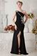 Best One Shoulder Side Crystals Black Chiffon Evening Dress