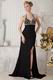 Cheap Halter Split Embellish Black Chiffon Evening Dress