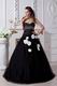 Sweetheart Balck Ball Gown Prom Dresses With White Flowers