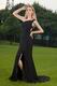 Column One Shoulder Black Prom Dress With High Split