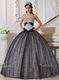 Silver Black Sequined Fabric Prom Quinceanera Dance Dress