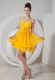 One Shoulder Bright Yellow Chiffon Short Two Layers Bridesmaid Dress