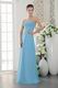 Strapless Floor-length Light Blue Chiffon Bridesmaid Dress