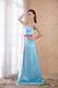 Cheap Light Blue Bridesmaid Gown With Fuchsia Belt