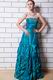 Beautiful Beaded Peacock Blue Taffeta Lady Evening Gown