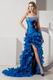 Unique Feather Layers High Split Blue Sweet 16 Dress