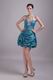 Teal Halter Designer Mini Cocktail Dress With Rhinestone