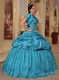 Cheap Teal Floor Length Puffy Quinceanera Dress With Jacket