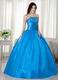 Azure Blue Puffy Dress Winter Quinceanera Party Wear