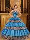 Cerulean Blue And Zebra Interphase Layers Quinceanera Dress