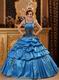 Salvia Blue Quinceanera Dress With Spaghetti Straps Puffy Skirt