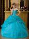 Sweetheart Neckline Teal Blue Floor Length Quinceanera Gown