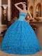 Fabric With Rolled Flowers Quinceanera Dress In Dodger Blue