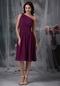 One Shoulder Knee-length Purple Chiffon Dress Bridesmaid lovely