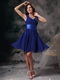 V-neck Mini-length Royal Blue Chiffon Bridesmaid Dress lovely