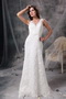 Column V-neck Floor Length Beach Wedding Dress White Lace Romantic