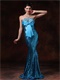 Mermaid Bowknot Decorate Prom Gowns Cover With Blue Paillette Sexy Lady Wear