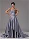 Strapless Silver Satin A-Line Cascade Prom Dresses Corset Back