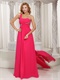 Hot Pink Chiffon Watteau Train Dress to Join Company Annual Meeting