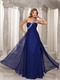 Silver Beaded Single Strap Empire Floor Length Prom Gowns With Flutters