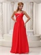 One Shoulder Red Chiffon Floor-length Evening Dress Wear For Concert