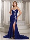 Dark Royal Blue Chiffon Mermaid Evening Dress With Slit Show Leg